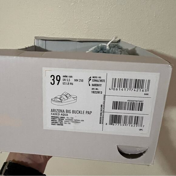 Birkenstock Arizona Big Buckle Shearling Slide Sandal in Blue Faded Aqua NEW 39 - Picture 9 of 11